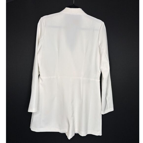 Express Women's Tailored Ivory Double-Breasted Tuxedo Blazer NYE Jumpsuit - Picture 4 of 12